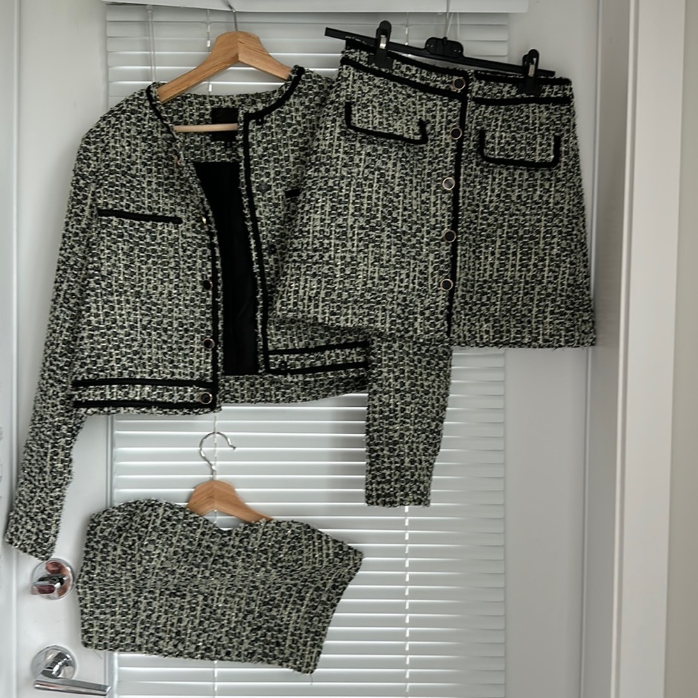 3-piece set (bandeau top, cropped blazer & skirt)
